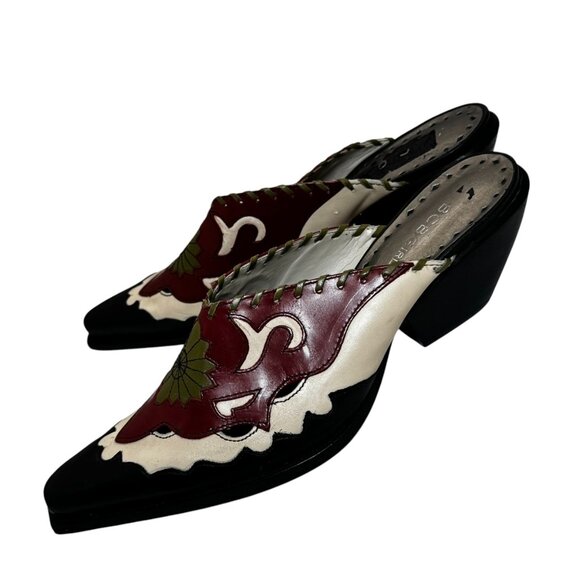 Vintage New BCBG Western Mules Bootie Tooled  Leather Inlay Women's 8 B - Picture 6 of 11